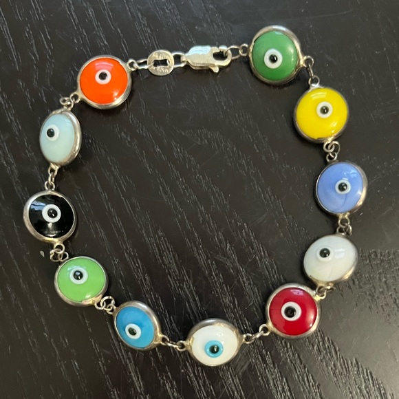 Sterling Silver and Glass Evil Eye Protector Bracelet. - Picture 1 of 3